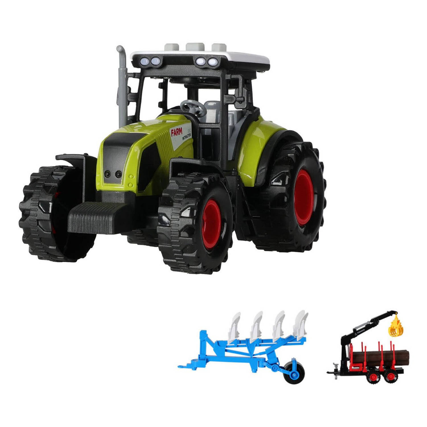 Tractor met aanhangwagen - 2 modellen - 40cm - Frictie - Geluid - Licht