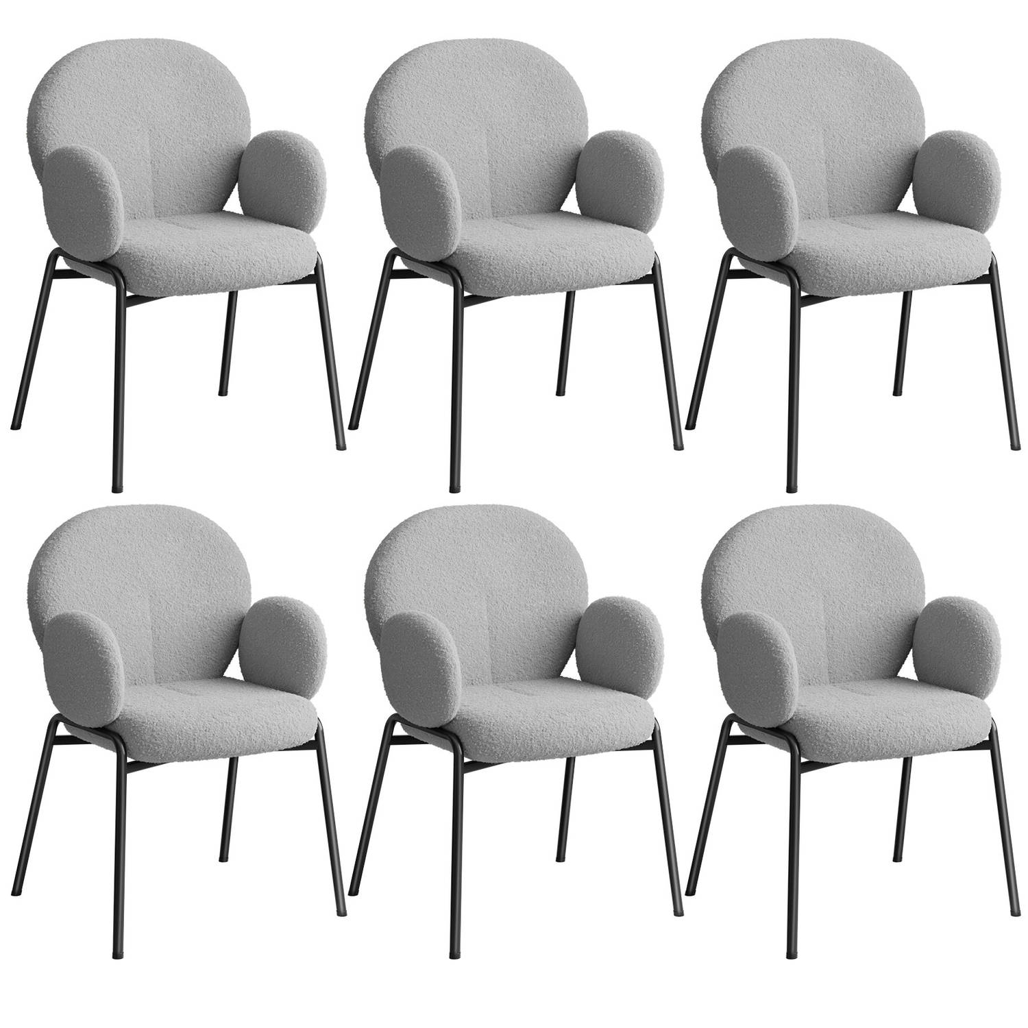 tectake® Set van 6 eetkamerstoelen met armleuning Woonkamerfauteuil , Scandinavische loungestoel gri