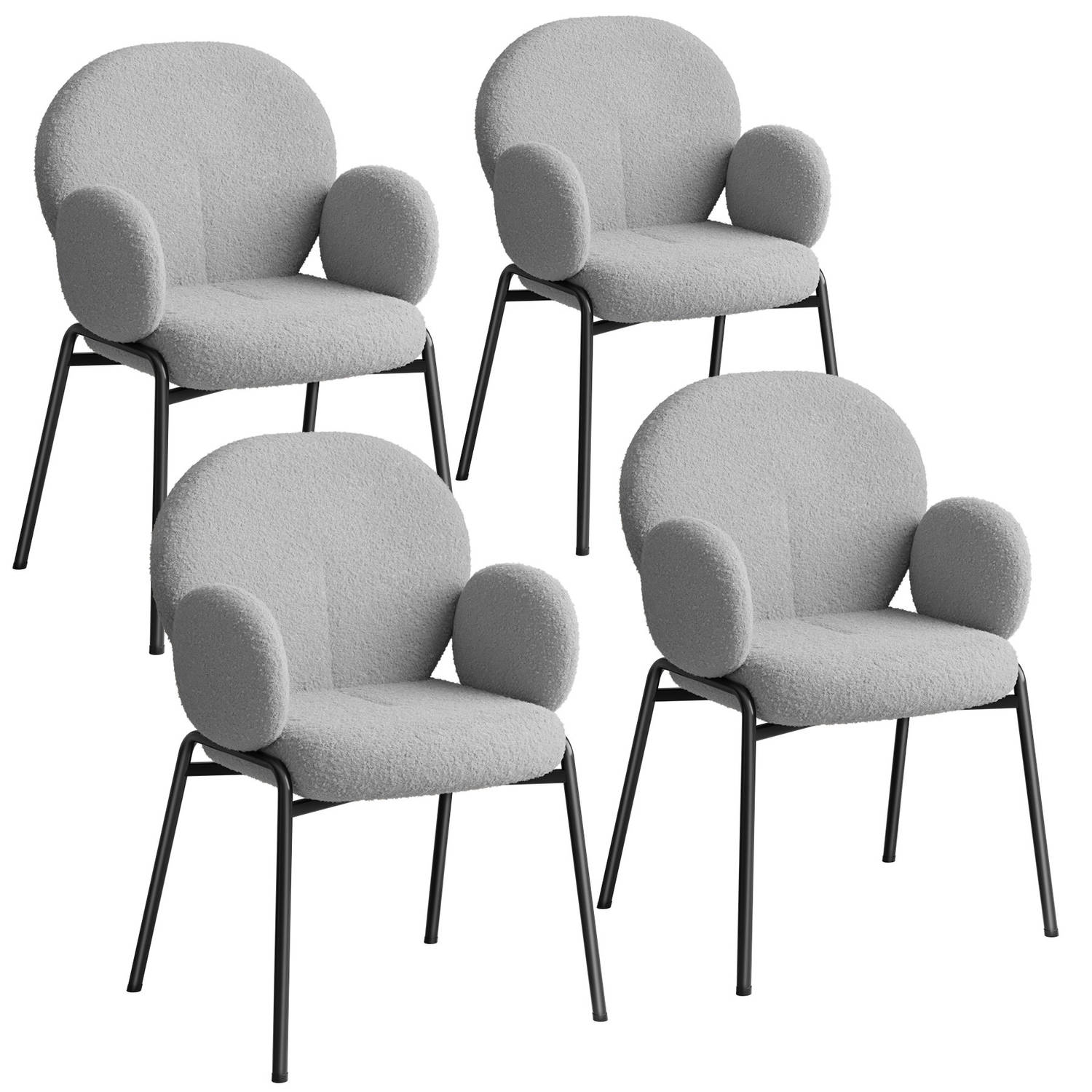 tectake® Set van 4 eetkamerstoelen met armleuning Woonkamerfauteuil , Scandinavische loungestoel gri