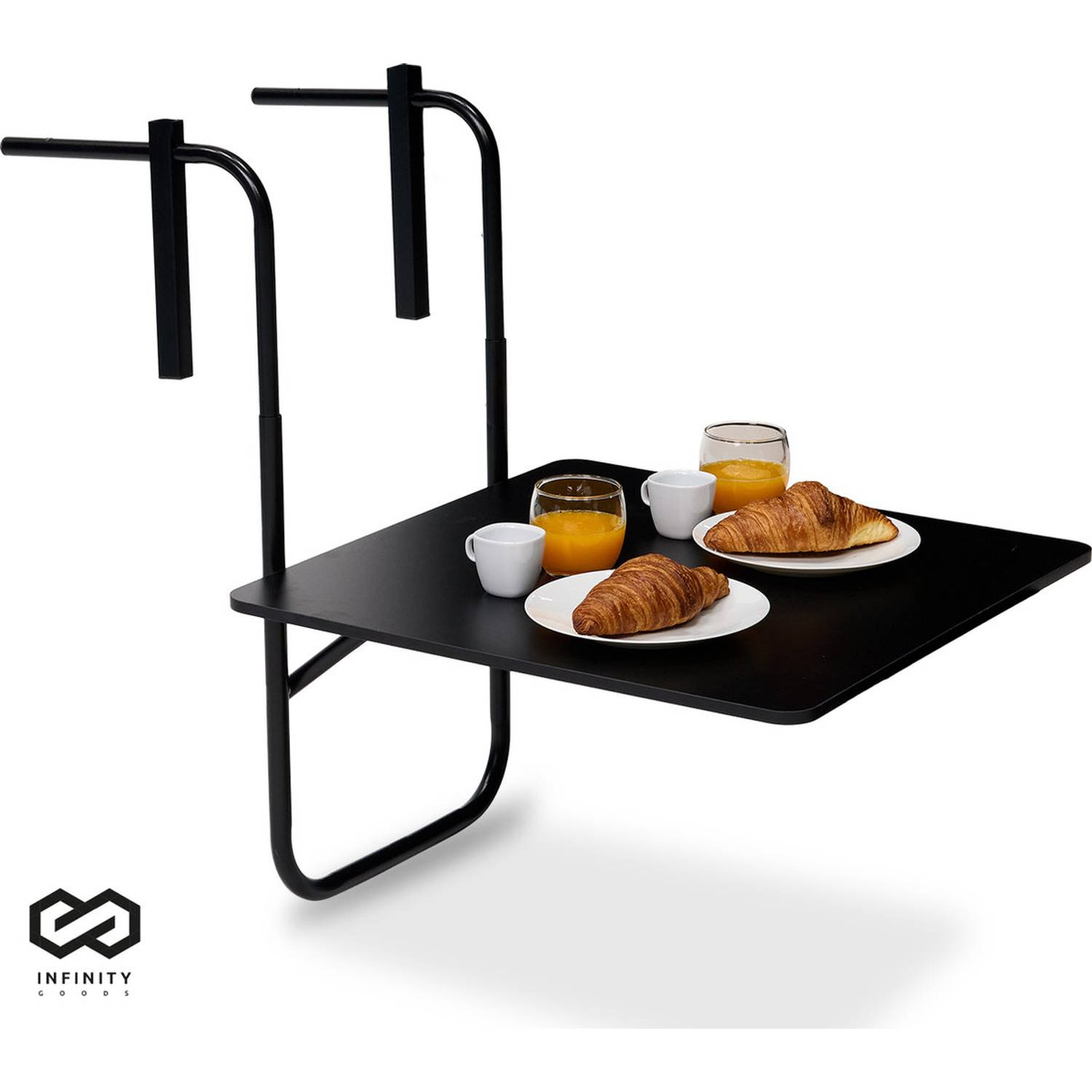Infinity Goods Balkontafel - Inklapbaar - 60 x 60 CM - Verstelbaar - Hangend - Zwart