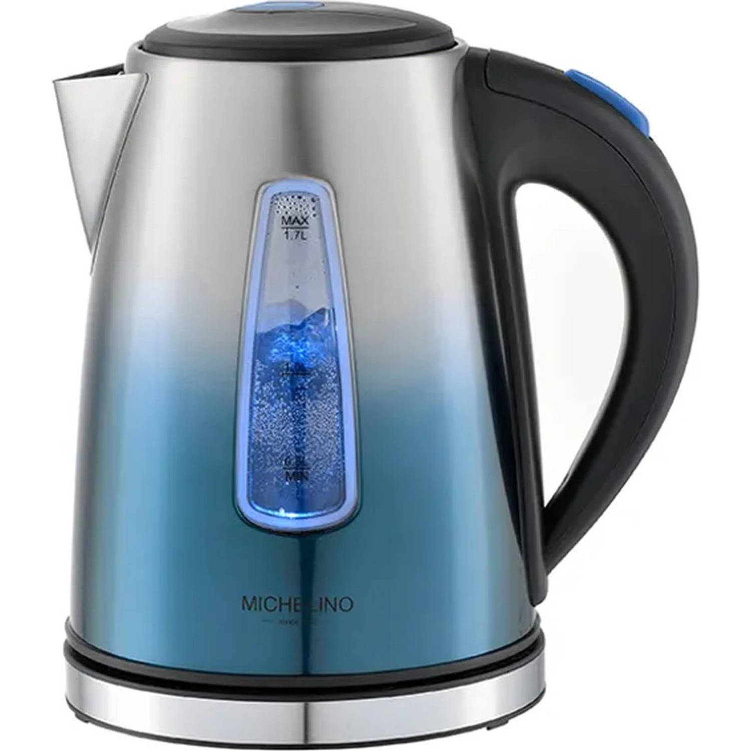 Michelino 74341 - waterkoker - RVS - 1,7 liter - Met Led verlichting - zilver/blauw