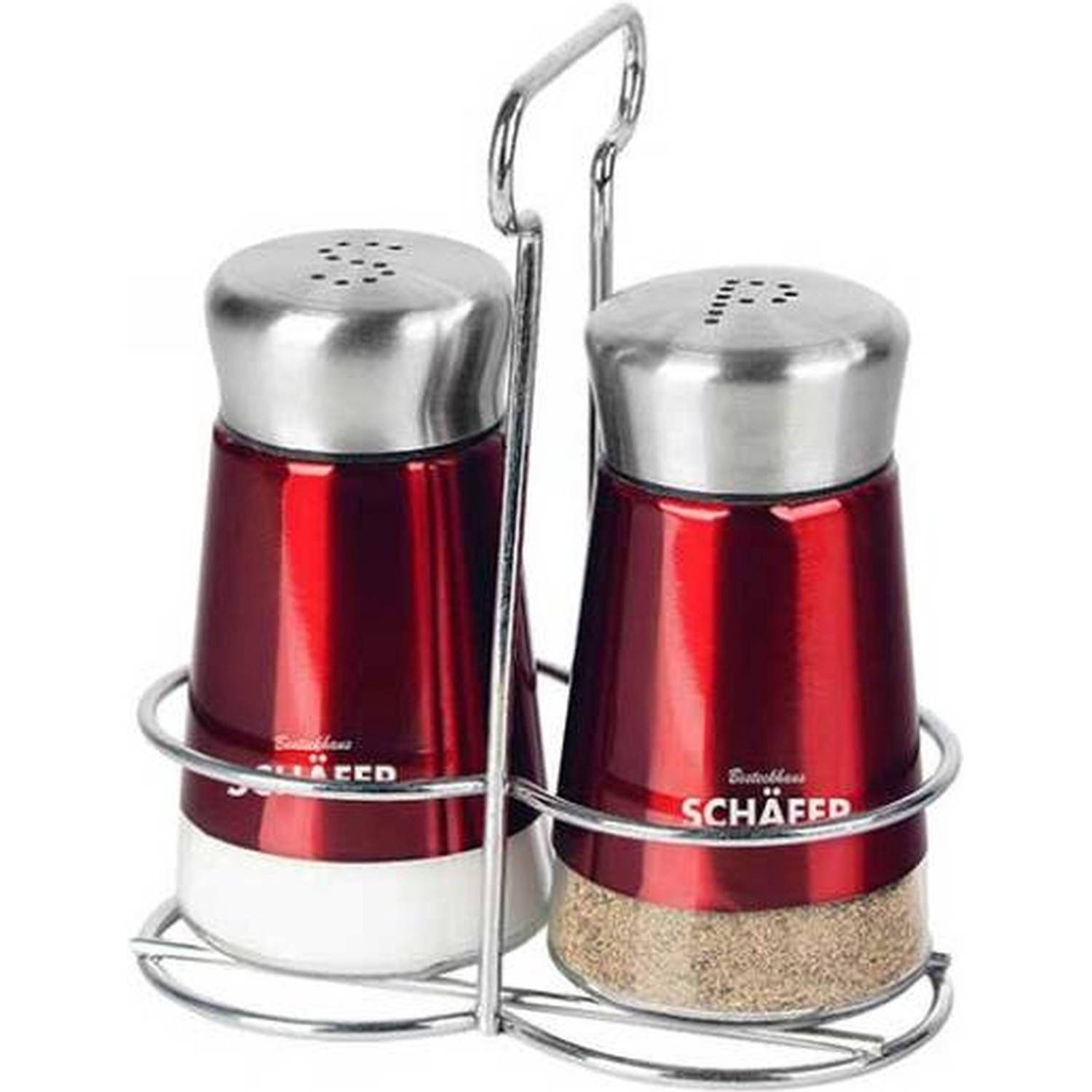 Peper en zout strooier - Peper en zout stel - In houder chroom - Kitchen tools - Metallic Red
