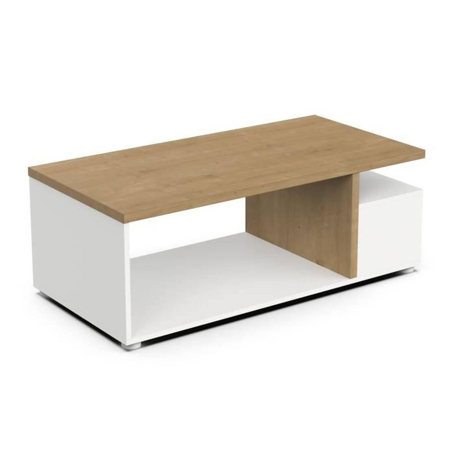 ACCESS rechthoekige salontafel - 3 Nis - Hamilton eik en wit decor - L 91,8 x D 50 x H 36 cm - DEMEYERE