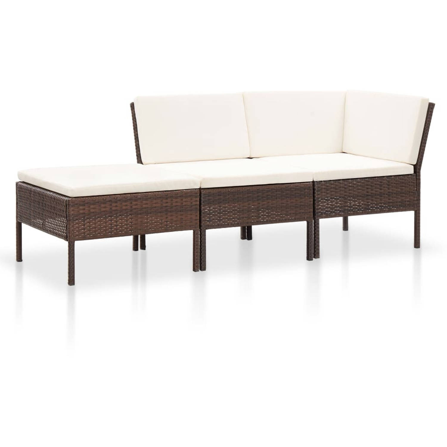 vidaXL 3-delige Loungeset met kussens poly rattan bruin