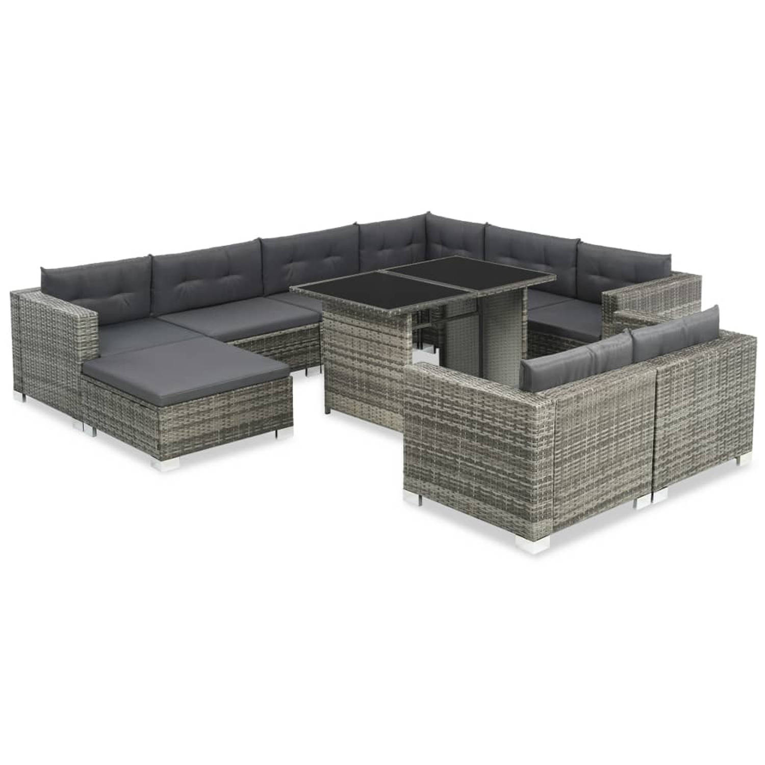 vidaXL Loungeset poly rattan grijs 28-delig