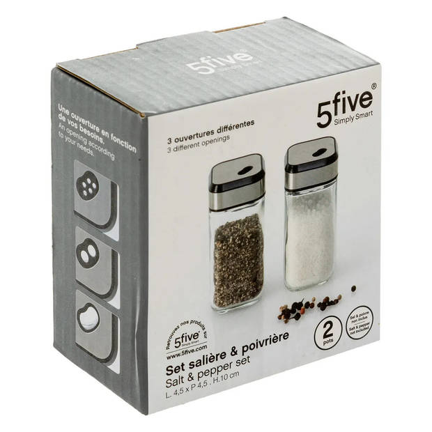 5Five Peper en zout setje - 2x - glas - 90 cl - setje van 2x stuks vaatjes per set - Peper en zoutstel