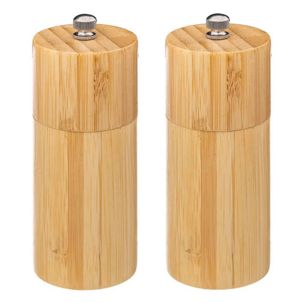 5Five Pepermolen/zoutmolen - 2x - bamboe - 12.5 cm - Peper en zoutstel