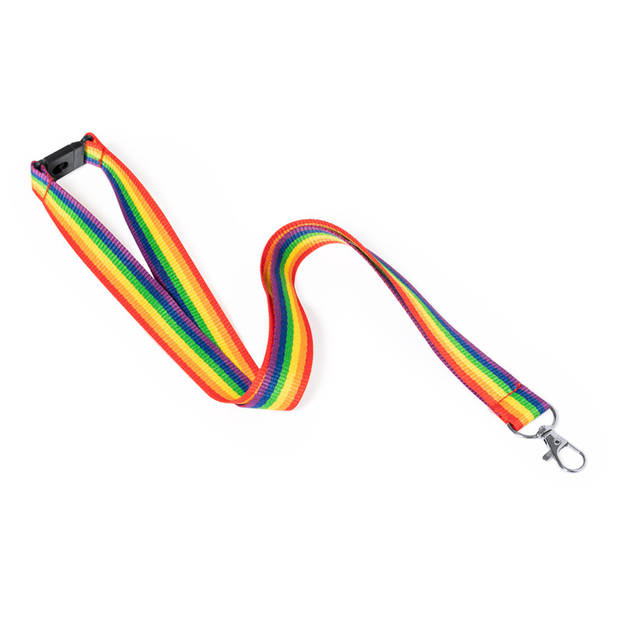 Keycord/lanyard in de regenboog kleuren - 10x - polyester/metaal - met clipsluiting - 50 cm - Keycords