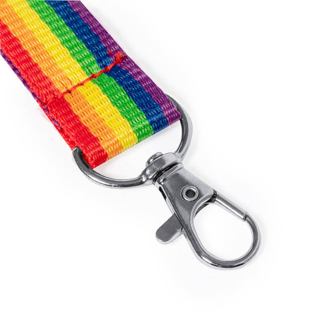 Keycord/lanyard in de regenboog kleuren - 10x - polyester/metaal - met clipsluiting - 50 cm - Keycords