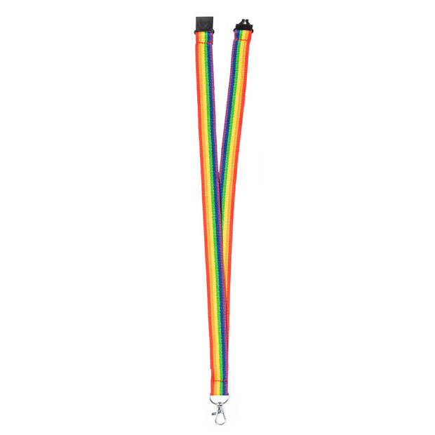 Keycord/lanyard in de regenboog kleuren - 2x - polyester/metaal - met clipsluiting - 50 cm - Keycords