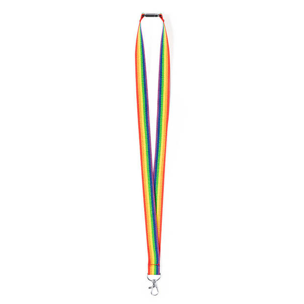 Keycord/lanyard in de regenboog kleuren - 2x - polyester/metaal - met clipsluiting - 50 cm - Keycords