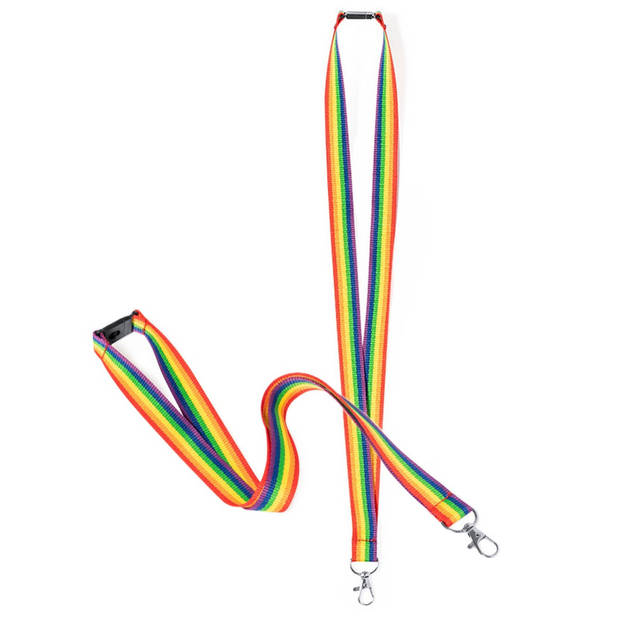 Keycord/lanyard in de regenboog kleuren - 2x - polyester/metaal - met clipsluiting - 50 cm - Keycords