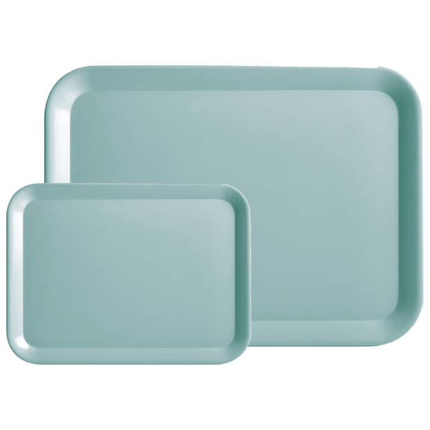 Dienblad - set 2x - aqua blauw - kunststof - 24 x 18 cm en 44 x 32 cm - Dienbladen