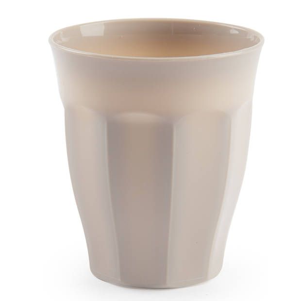 Plasticforte camping servies van kunststof - 4x vakjesborden en 4x drinkbekers - beige - onbreekbaar - Gourmetborden