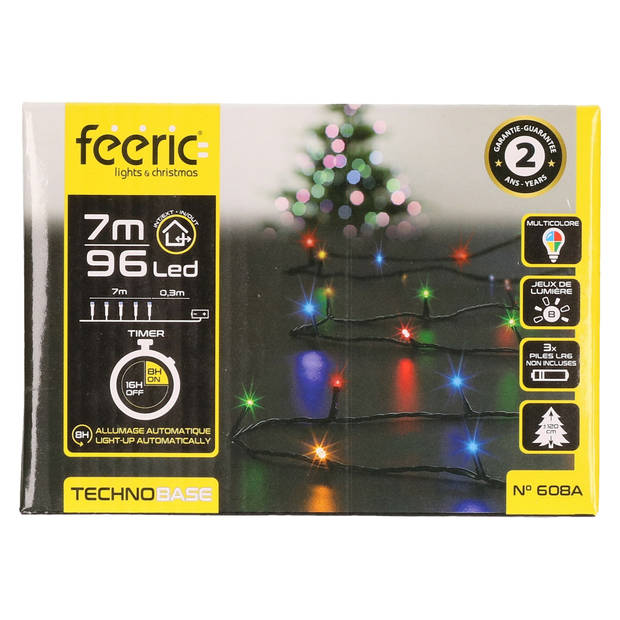 Feeric lights kerstverlichting - gekleurd - 7 m - 96 leds - batterij - Kerstverlichting kerstboom