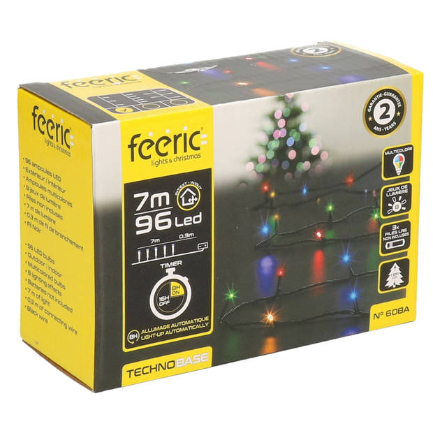 Feeric lights kerstverlichting - 2x - gekleurd - 7 m - 96 leds - batterij - Kerstverlichting kerstboom