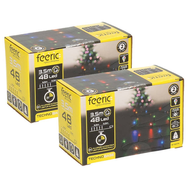 Feeric lights kerstverlichting - 2x - gekleurd - 3,5 m - 48 leds - batterij - Kerstverlichting kerstboom
