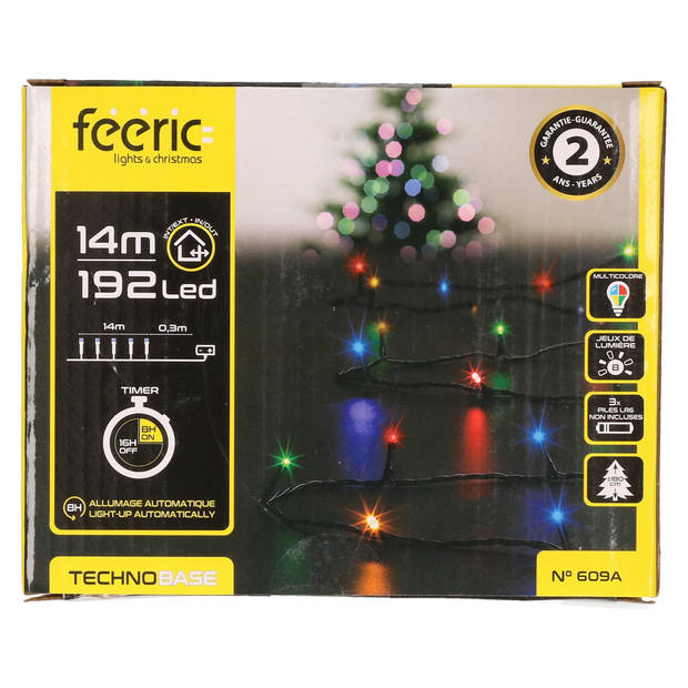 Feeric lights kerstverlichting - 2x - gekleurd - 14 m - 192 leds - batterij - Kerstverlichting kerstboom