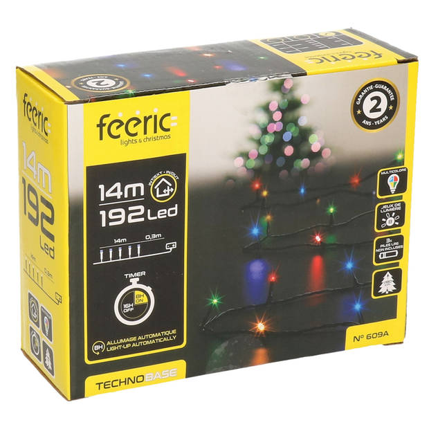 Feeric lights kerstverlichting - 2x - gekleurd - 14 m - 192 leds - batterij - Kerstverlichting kerstboom