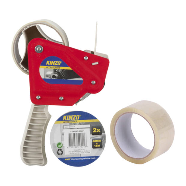 Tape/plakband houder - inclusief 3x rollen verpakking plakband van 15 meter - breedte 5 cm - Tape (klussen)