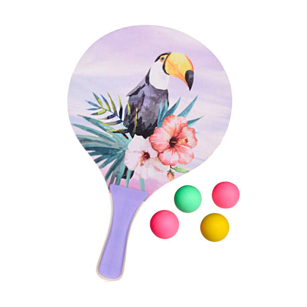 Summertime Beachball set - hout - paars - strand sport speelset - met 5x balletjes - Beachballsets