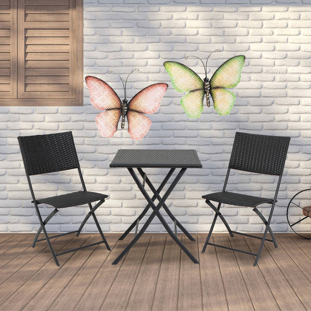Anna Collection Wanddecoratie vlinders - 2x - groen/roze - 32 x 24 cm - metaal - muurdecoratie - Tuinbeelden