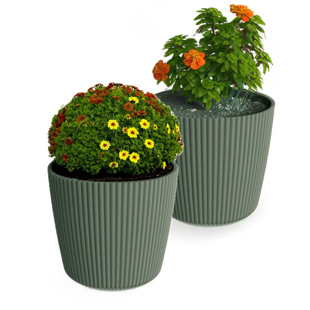 Prosperplast Plantenpot/bloempot Buckingham - 2x - kunststof - dennen groen - 19 x 17 cm - Plantenpotten