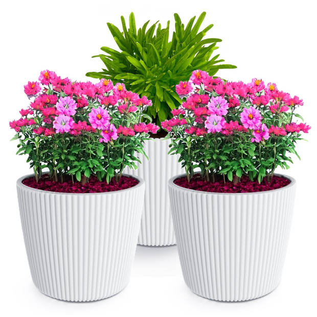 Prosperplast Plantenpot/bloempot Buckingham - 3x - kunststof - ivoor wit - D14 x H13 cm - Plantenpotten