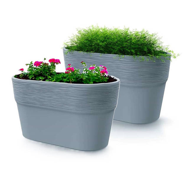 Prosperplast Plantenpot/bloempot Windsor - 2x - kunststof - lichtgrijs - L28 x B15 x H15 cm - Plantenpotten