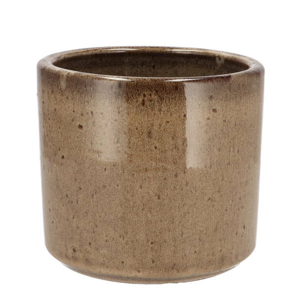 DK Design Bloempot model Brown Glaze - 2x - taupe - D12 x H13 cm - glanzend - Plantenpotten