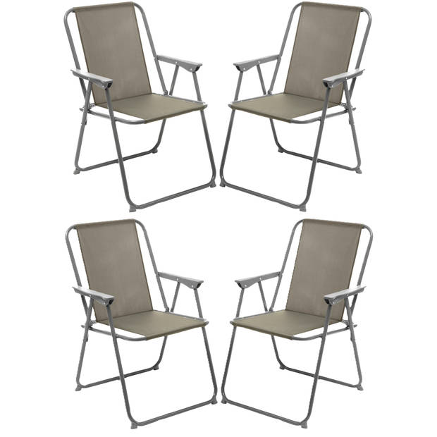 Atmosphera camping/strand stoel - 4x - aluminium - inklapbaar - taupe - L52 x B55 x H75 cm - Campingstoelen