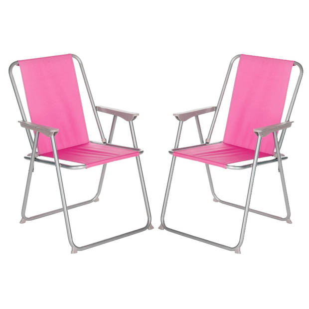 Atmosphera camping/strand stoel - 2x - aluminium - inklapbaar - roze - L52 x B55 x H75 cm - Campingstoelen