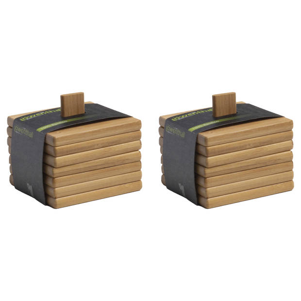 Lowenthal - Onderzetters voor glazen - 12x stuks - bruin - bamboe - 12x9 cm - Glazenonderzetters