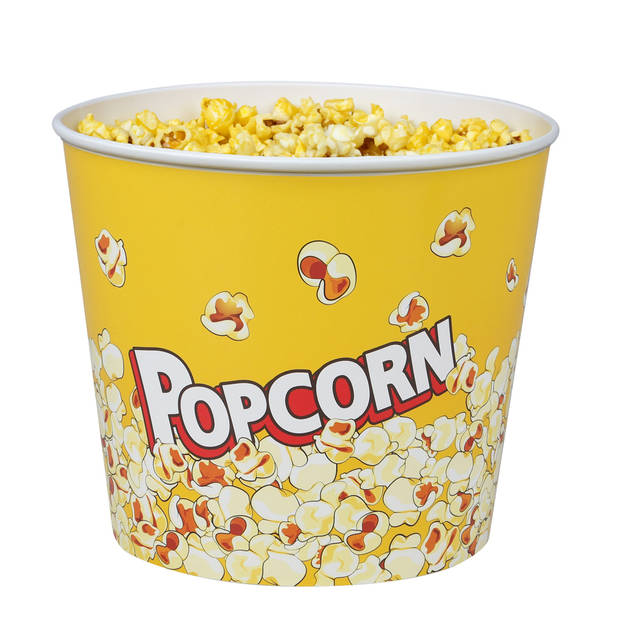 Urban Living Popcorn bak - 2x - geel print - kunststof - D14 - 2.2 liter - herbruikbaar - Snack en tapasschalen