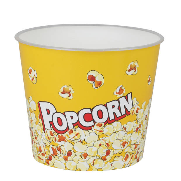 Urban Living Popcorn bak - 2x - geel print - kunststof - D14 - 2.2 liter - herbruikbaar - Snack en tapasschalen