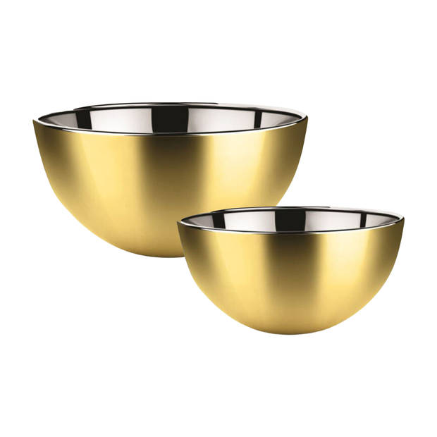 Svenska Living Voedsel serveer schalen set - 2x stuks - metallic goud - RVS - Dia 19/23 cm - Serveerschalen