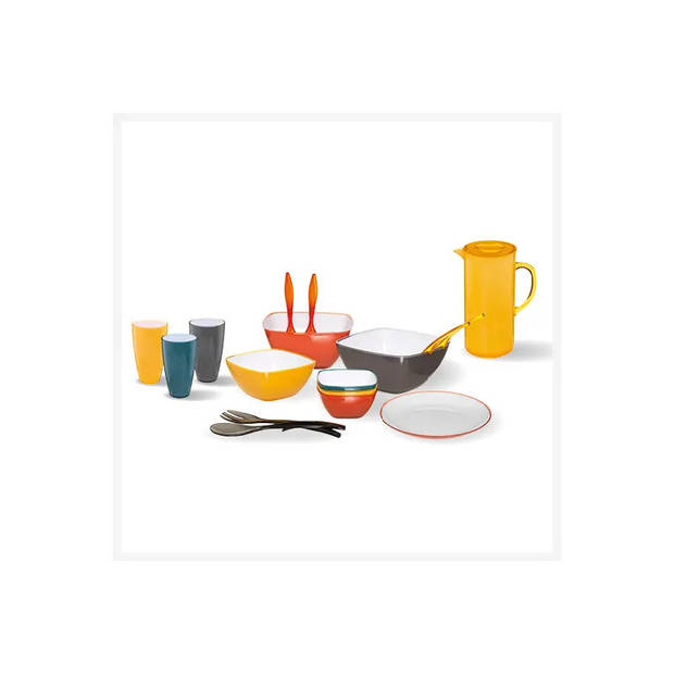 Plasticforte Salade/sla serveerschaal - transparant - kunststof - D28 cm - met sla bestek grijs - Serveerschalen