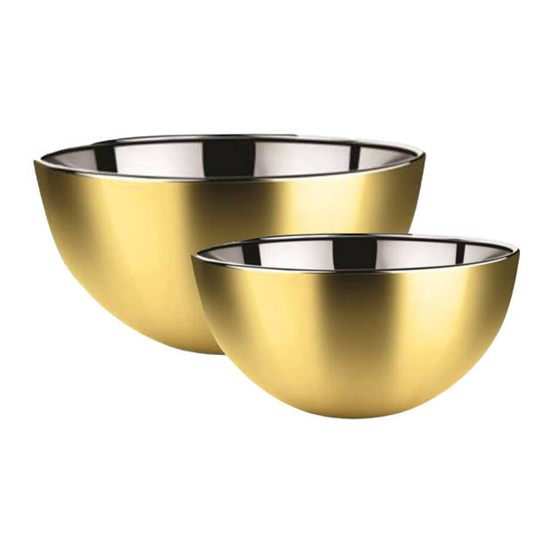 Svenska Living Voedsel serveer schalen set - 6x stuks - metallic goud - RVS - Dia 19/13 cm - Serveerschalen