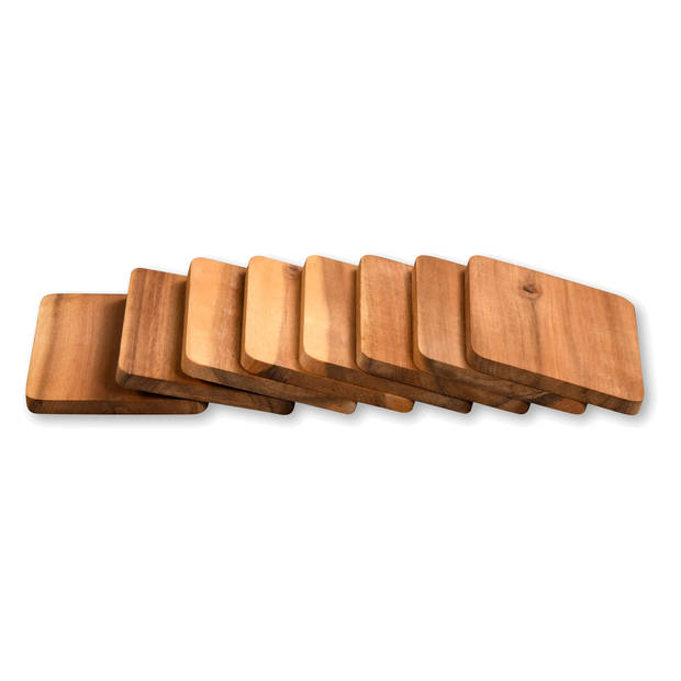 Kesper onderzetters voor gourmet pannetjes - 8x - luxe acacia hout - 10 x 8 cm - gelakt - Panonderzetters