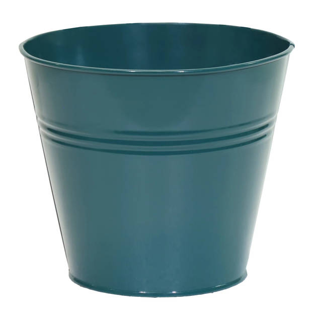 Mega Collections plantenpot/bloempot Bob - zink - zeegroen - D13 X H12 cm - IJzeren emmer / teil