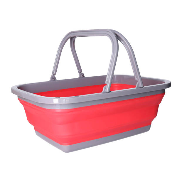 Wasmand/boodschappen mand - opvouwbaar - met hengsel - kunststof - 30L - rood - 39 x 27 x 14.5 cm - Emmers