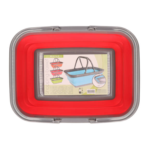 Wasmand/boodschappen mand - 2x - opvouwbaar - met hengsel - kunststof - 30L - rood - 39 x 27 x 14.5 cm - Emmers