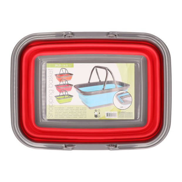 Wasmand/boodschappen mand - opvouwbaar - met hengsel - kunststof - 30L - rood - 39 x 27 x 14.5 cm - Emmers