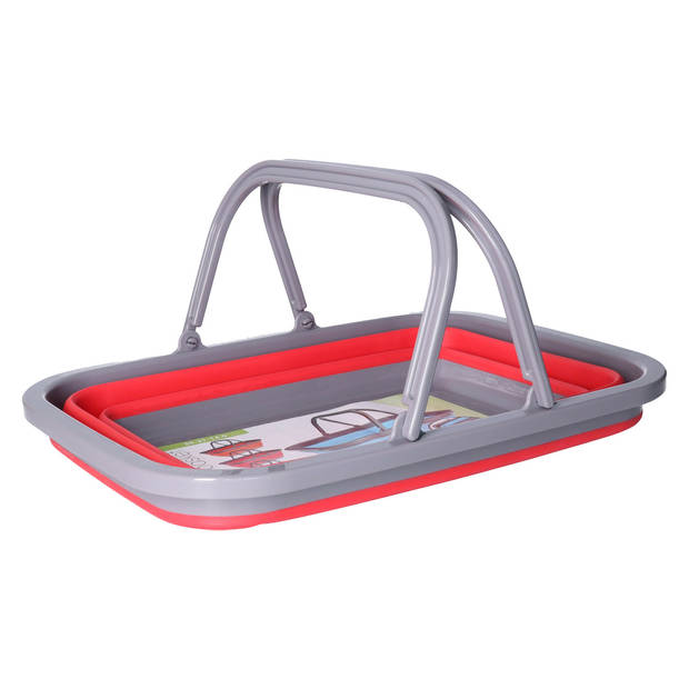 Wasmand/boodschappen mand - opvouwbaar - met hengsel - kunststof - 30L - rood - 39 x 27 x 14.5 cm - Emmers