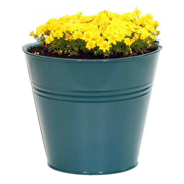 Mega Collections plantenpot/bloempot Bob - 4x - zink - zeegroen - D15 X H13 cm - IJzeren emmer / teil