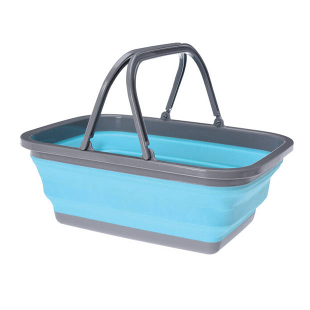 Wasmand/boodschappen mand - 2x - opvouwbaar - met hengsel - kunststof - 30L - blauw - 39 x 27 x 14.5 cm - Emmers