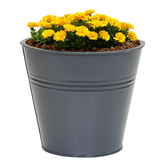 Mega Collections plantenpot/bloempot Bob - 2x - zink - antraciet - D15 X H13 cm - IJzeren emmer / teil