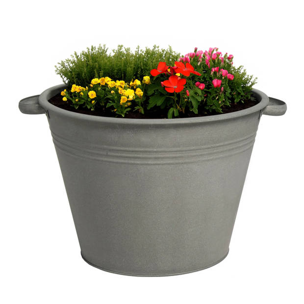 Mega Collections plantenpot/bloempot Farmer - 2x - zink - donkergrijs - D35 X H25 cm - IJzeren emmer / teil