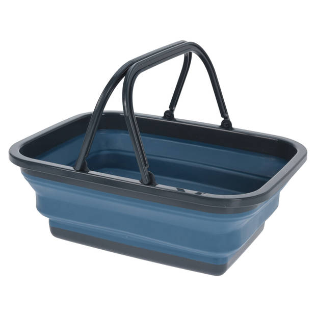 Wasmand/boodschappen mand - 2x - opvouwbaar - hengsel - kunststof - 30L - donkerblauw - 39 x 28 x 29 cm - Emmers