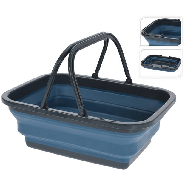 Wasmand/boodschappen mand - 2x - opvouwbaar - hengsel - kunststof - 30L - donkerblauw - 39 x 28 x 29 cm - Emmers